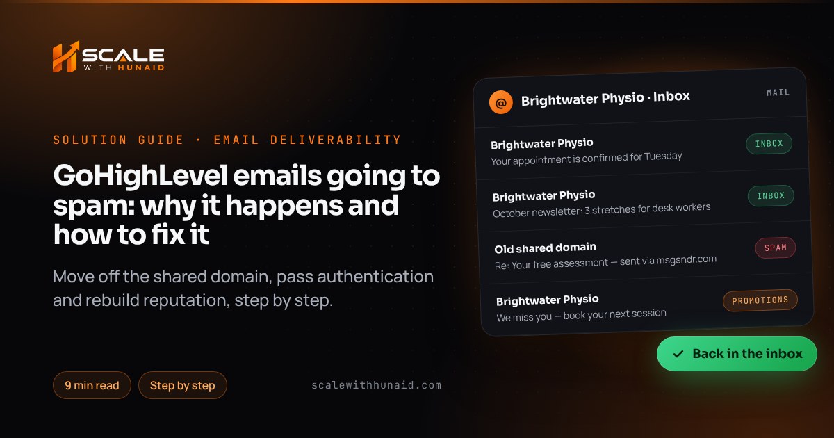 GoHighLevel emails going to spam: why it happens and how to fix it — guide thumbnail
